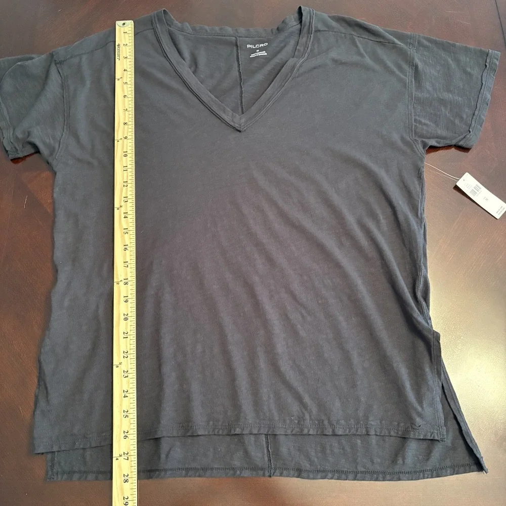 NWT Pilcro 100% Cotton Oversized V Neck Shirt Black Size M Travel Lounge Casual - Picture 10 of 10